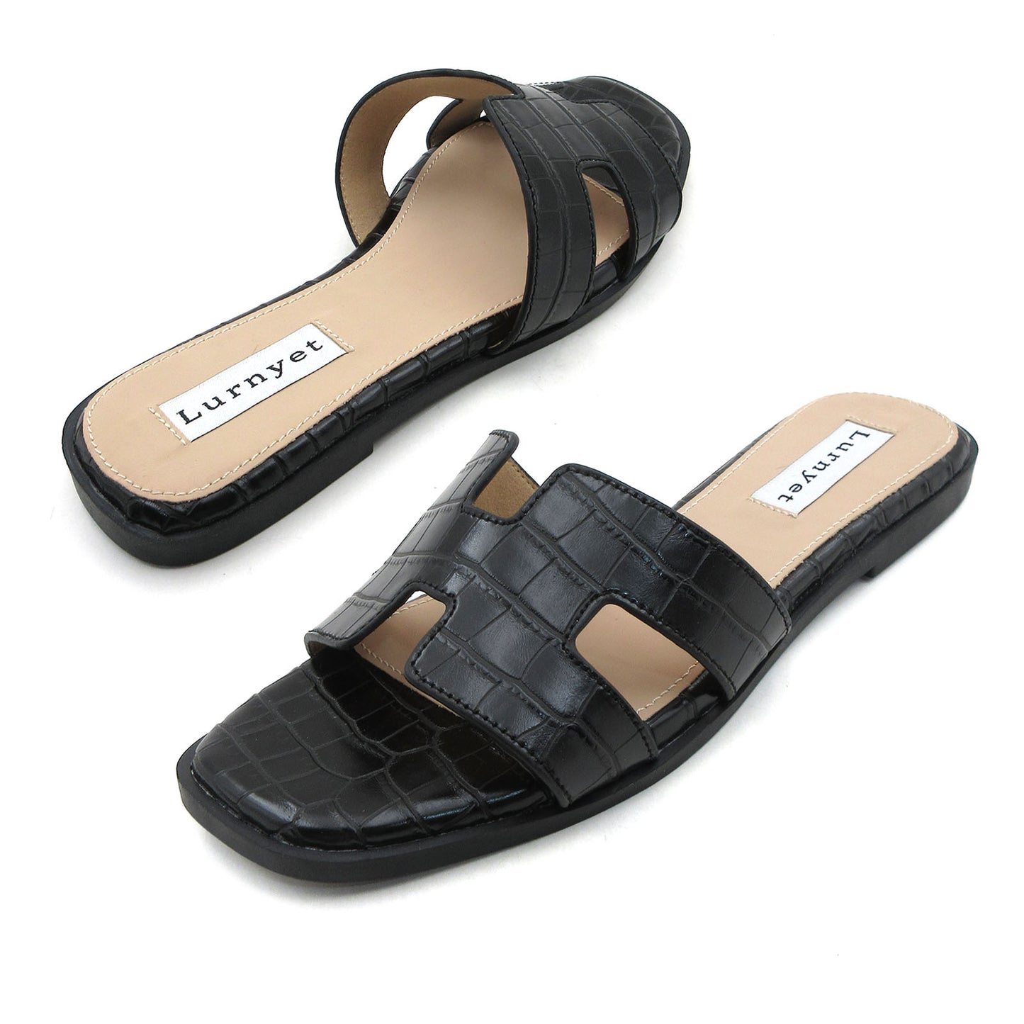 GJPBGK Women's Comfort Cushion Summer Flat Sandal with Crocodile Pattern: Stylish Design Slide, Non-Slip Rubber Sole, Latex Insole for Comfort, Perfect for Parties, Gatherings, Casual Wear, Vacations, and Beach Days
