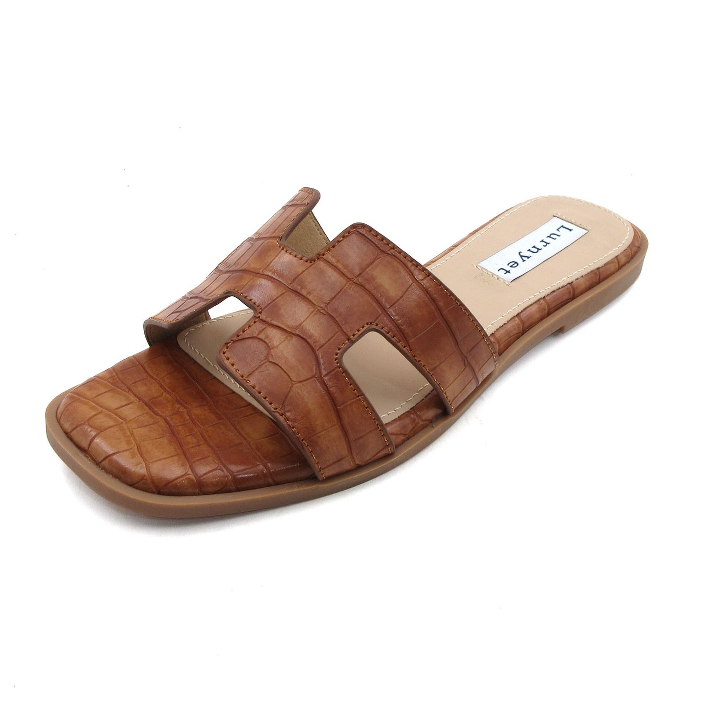 GJPBGK Women's Comfort Cushion Summer Flat Sandal with Crocodile Pattern: Stylish Design Slide, Non-Slip Rubber Sole, Latex Insole for Comfort, Perfect for Parties, Gatherings, Casual Wear, Vacations, and Beach Days