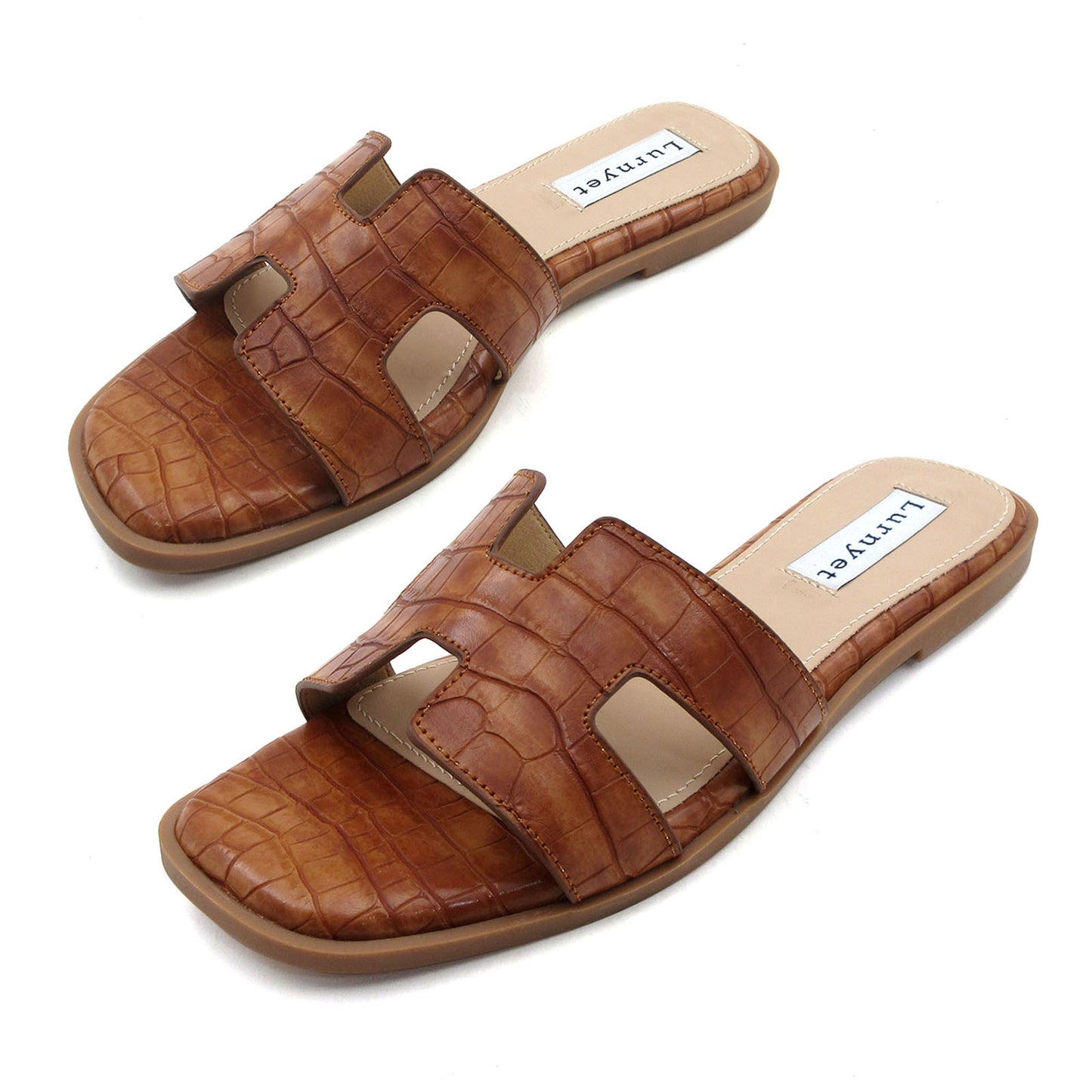 GJPBGK Women's Comfort Cushion Summer Flat Sandal with Crocodile Pattern: Stylish Design Slide, Non-Slip Rubber Sole, Latex Insole for Comfort, Perfect for Parties, Gatherings, Casual Wear, Vacations, and Beach Days
