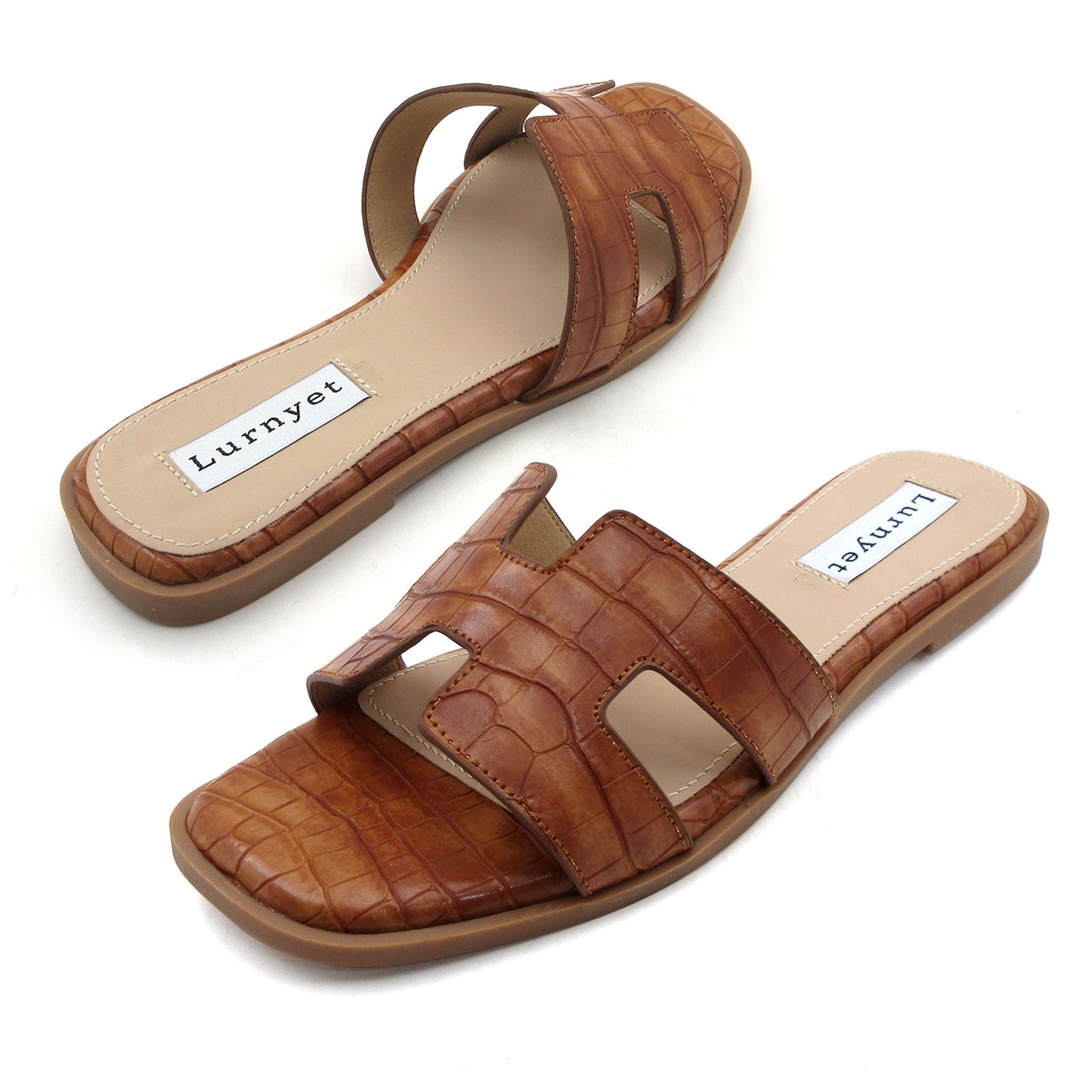 GJPBGK Women's Comfort Cushion Summer Flat Sandal with Crocodile Pattern: Stylish Design Slide, Non-Slip Rubber Sole, Latex Insole for Comfort, Perfect for Parties, Gatherings, Casual Wear, Vacations, and Beach Days