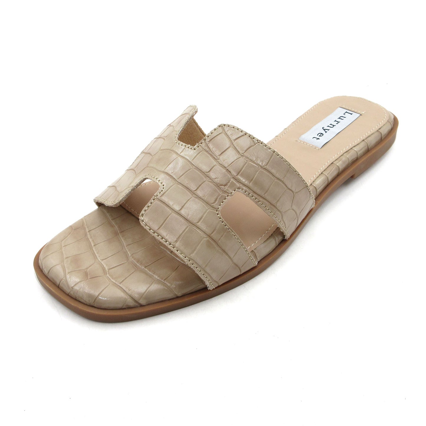 GJPBGK Women's Comfort Cushion Summer Flat Sandal with Crocodile Pattern: Stylish Design Slide, Non-Slip Rubber Sole, Latex Insole for Comfort, Perfect for Parties, Gatherings, Casual Wear, Vacations, and Beach Days