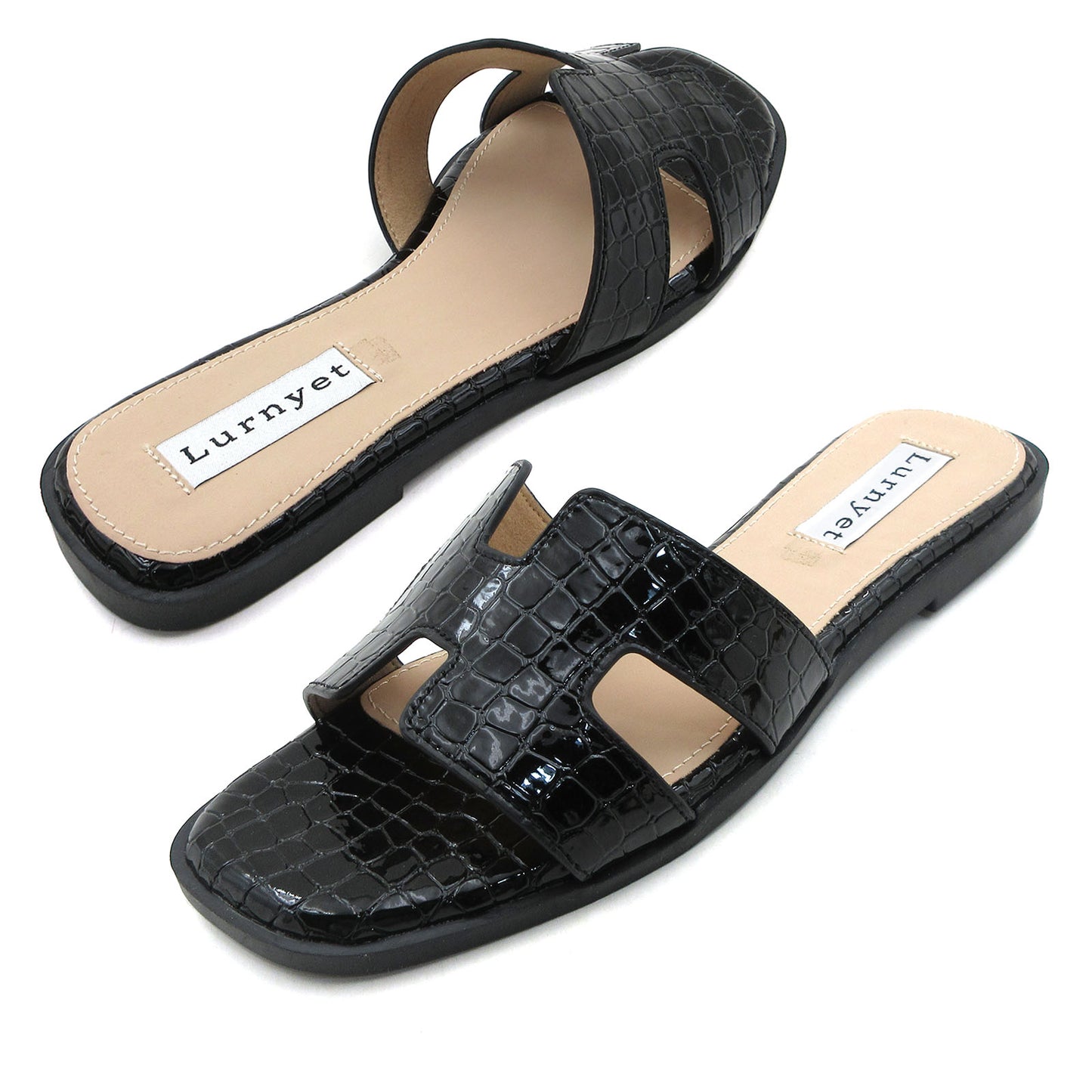 Women's Comfort Cushion Flat Sandal with Crocodile Pattern: Stylish Design Slide, Non-Slip Rubber Sole, Latex Insole for Comfort, Perfect for Parties, Gatherings, Casual Wear, Vacations, and Beach Days