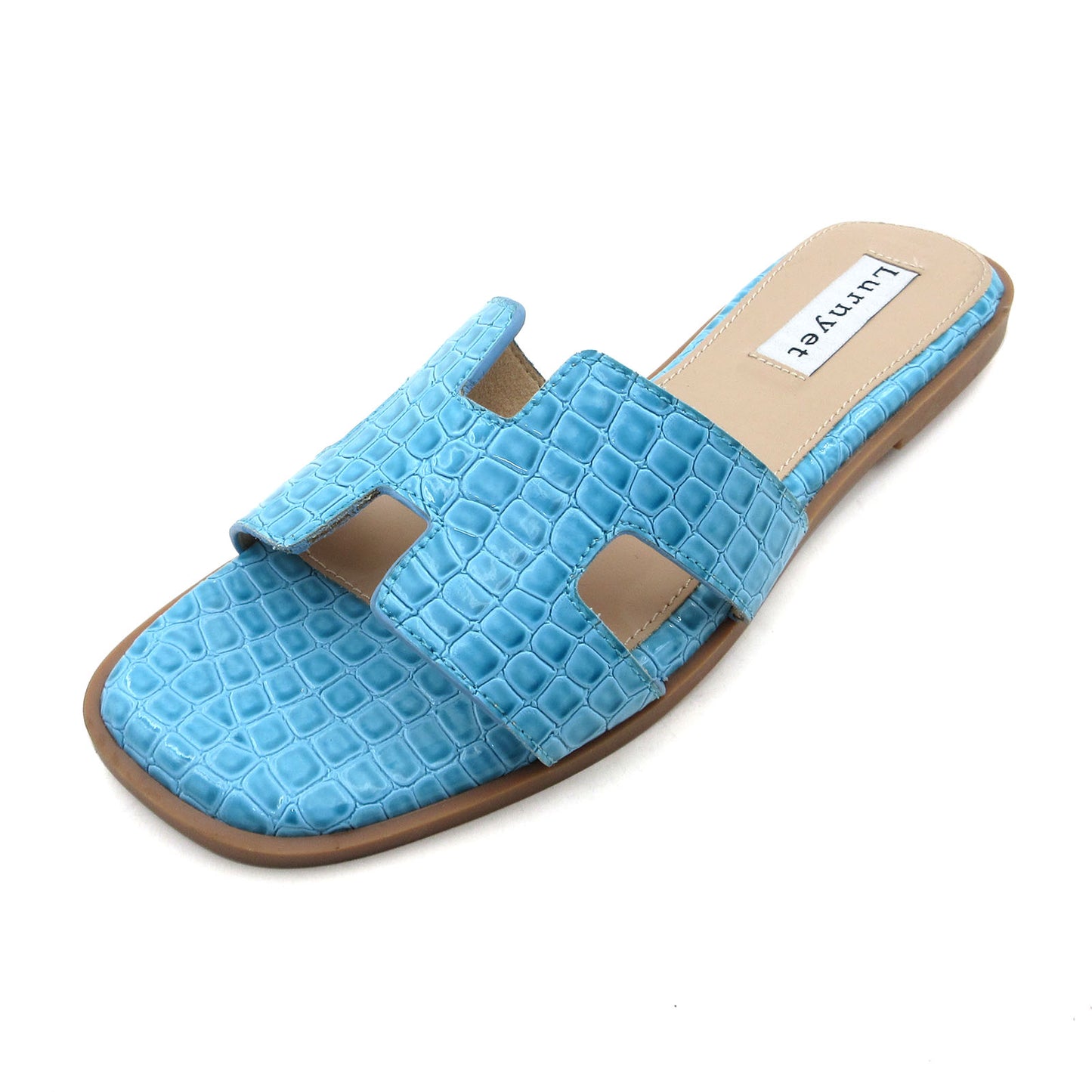 Women's Comfort Cushion Flat Sandal with Crocodile Pattern: Stylish Design Slide, Non-Slip Rubber Sole, Latex Insole for Comfort, Perfect for Parties, Gatherings, Casual Wear, Vacations, and Beach Days