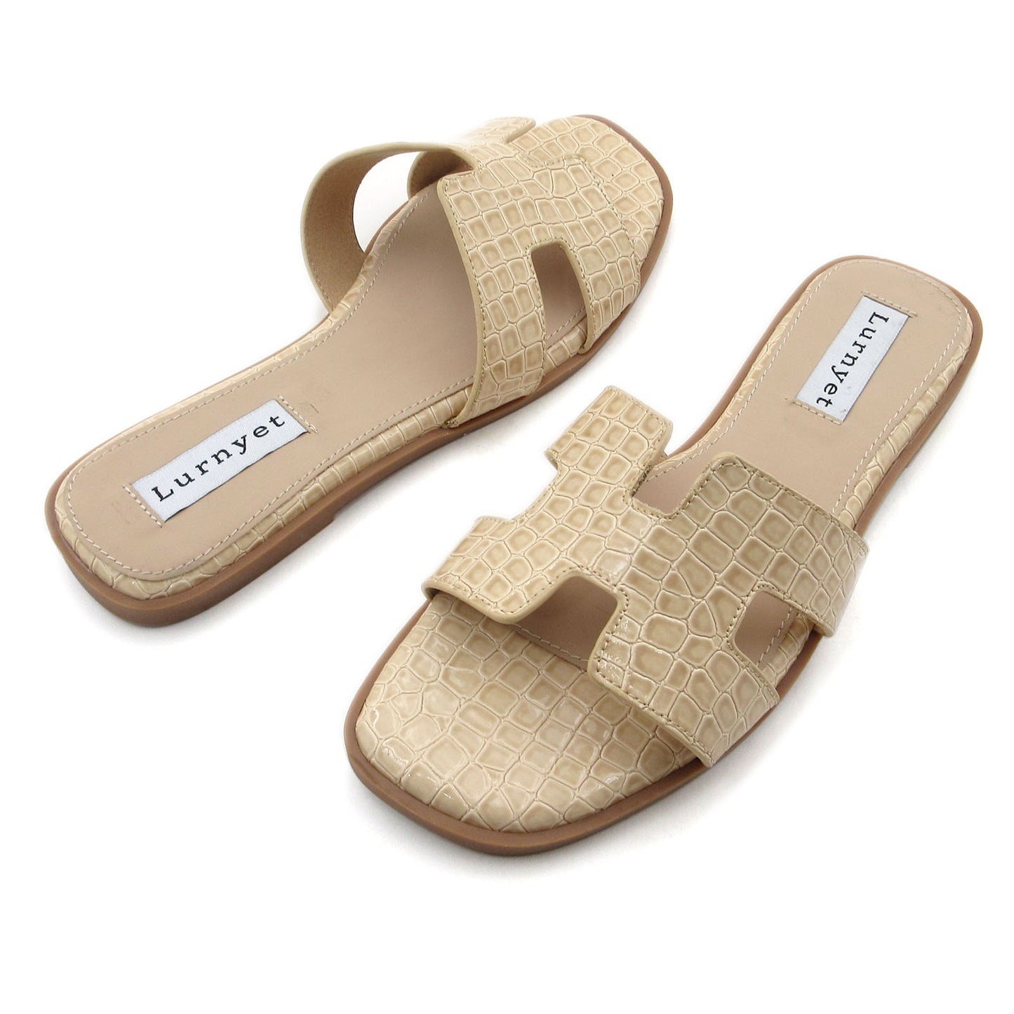 Women's Comfort Cushion Flat Sandal with Crocodile Pattern: Stylish Design Slide, Non-Slip Rubber Sole, Latex Insole for Comfort, Perfect for Parties, Gatherings, Casual Wear, Vacations, and Beach Days
