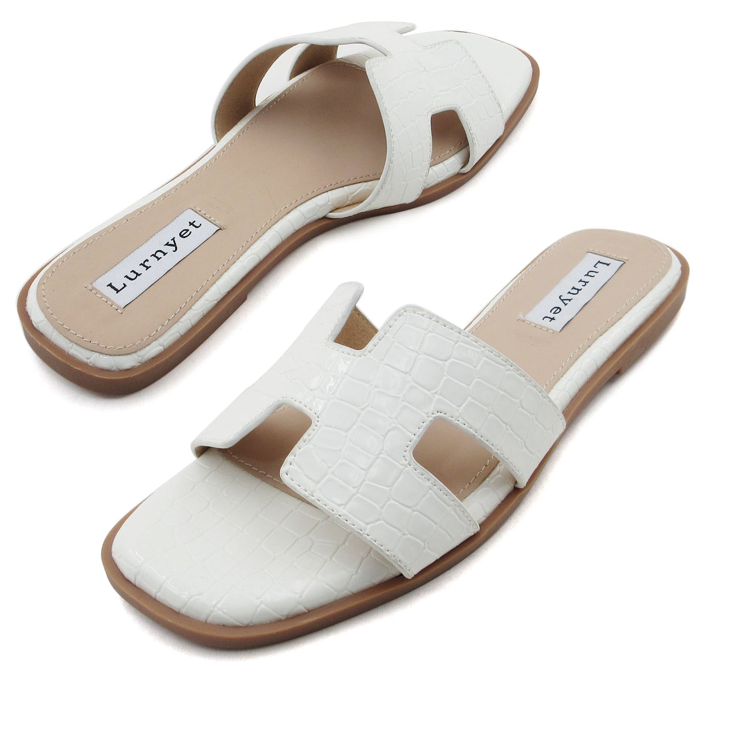 Women's Comfort Cushion Flat Sandal with Crocodile Pattern: Stylish Design Slide, Non-Slip Rubber Sole, Latex Insole for Comfort, Perfect for Parties, Gatherings, Casual Wear, Vacations, and Beach Days