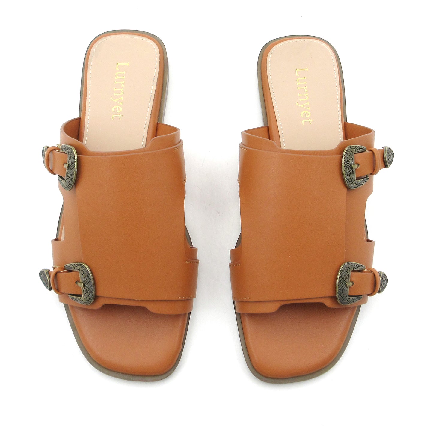 Women's Double Buckle Comfort Cushion Slide Sandals with Western Buckle: Stylish Design, Non-Slip Rubber Sole, Latex Insole for Comfort, Perfect for Shopping, Parties, and Casual Outings