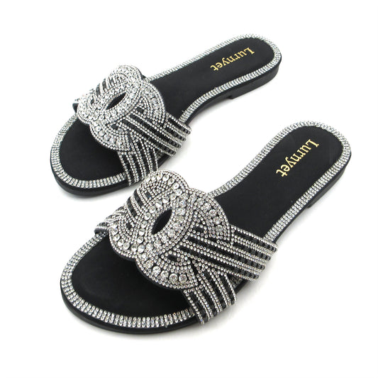 Women's Crystal Comfort Padded Sandals: fashionable design, non-slip rubber sole, latex insole comfort, perfect for parties, gatherings, casual wear, vacations and beach days.