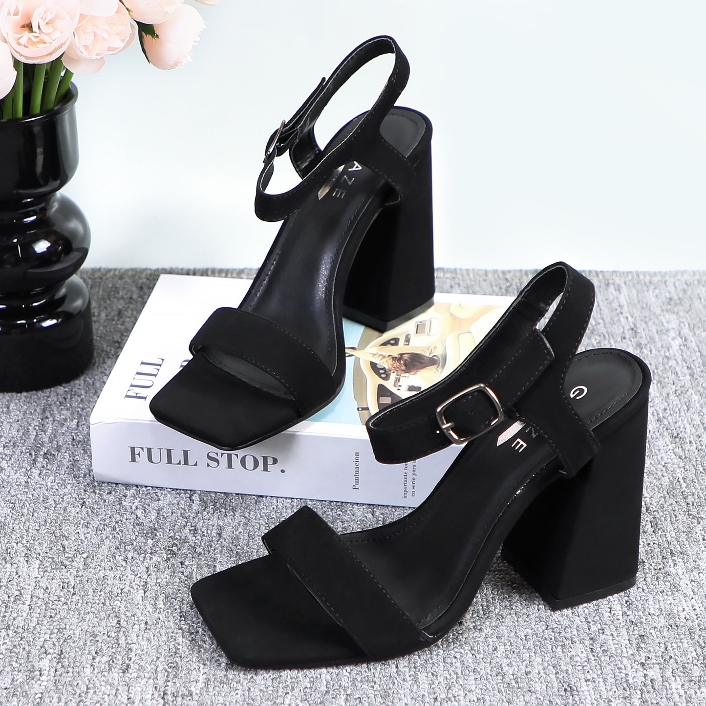 Women's Low Heel Open Toe Dress High Sandals Ankle Strap Block Short Heel Pumps Shoes for Prom Wedding Party Office