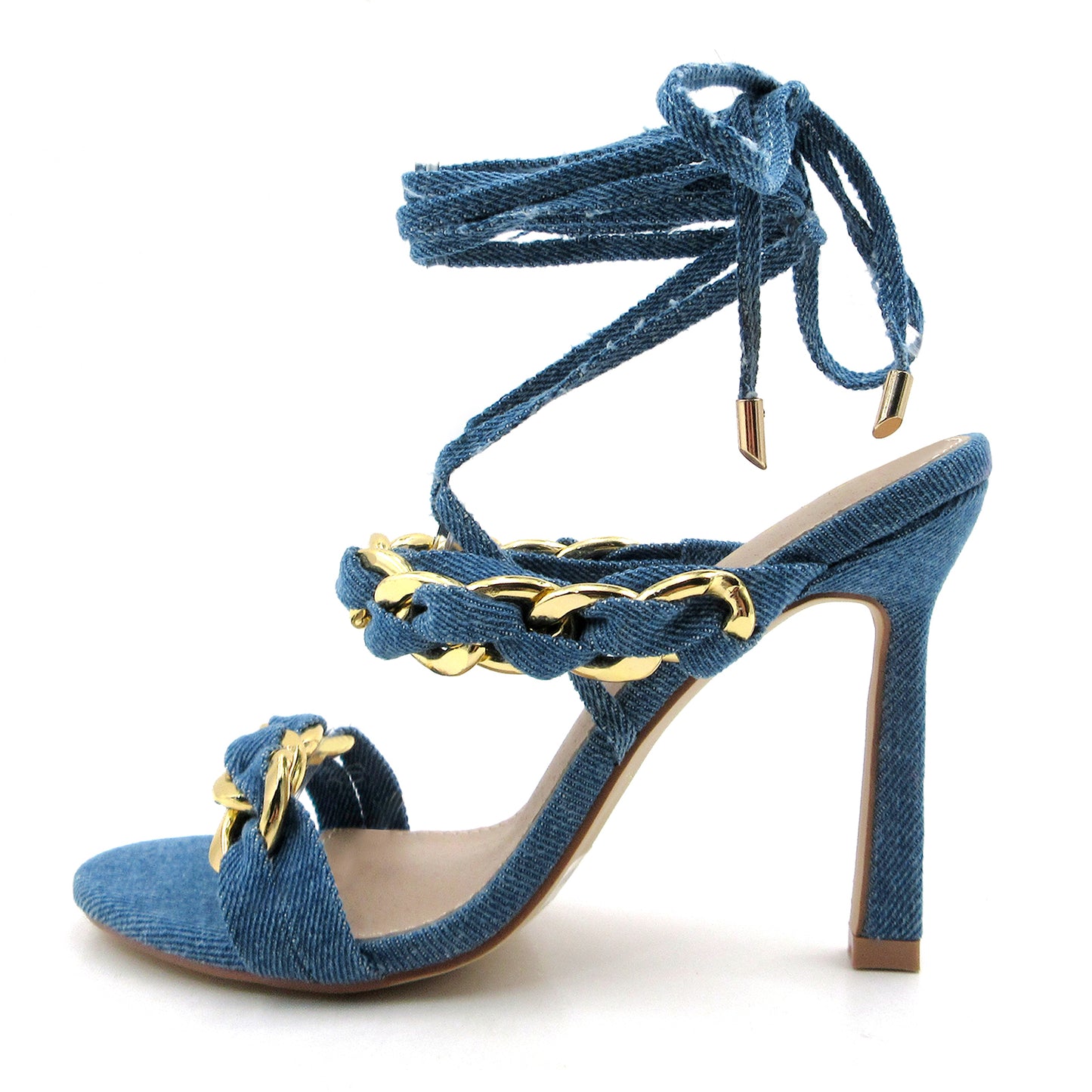 Women's high heels Strappy heels Open-toe ankle strap Metal chain Suitable for Wedding Prom Dress Shoes