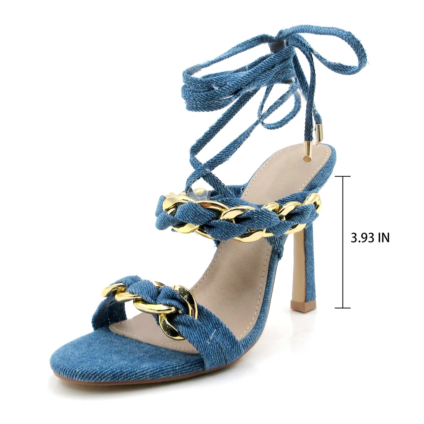 Women's high heels Strappy heels Open-toe ankle strap Metal chain Suitable for Wedding Prom Dress Shoes