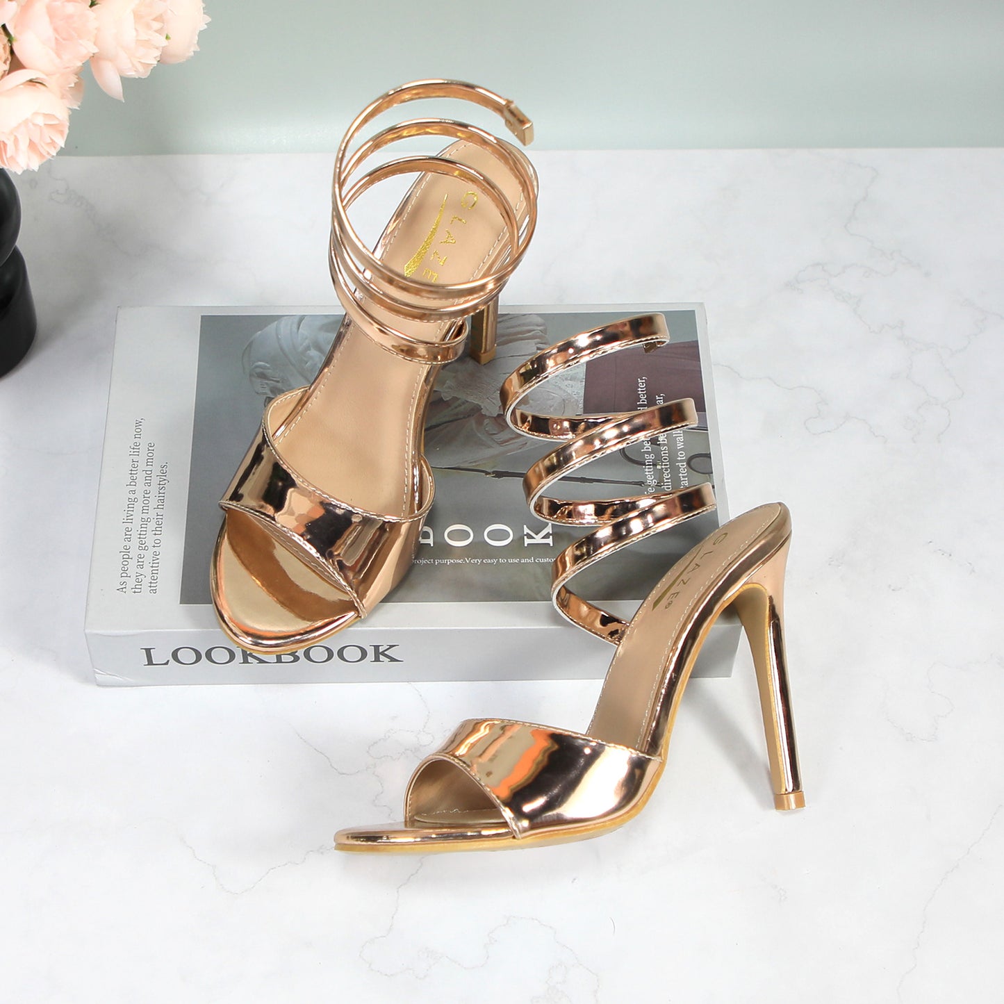 Womens Open Round Toe Leg Spiral Wrap Around Ankle Strap Stiletto Heel Sandal
