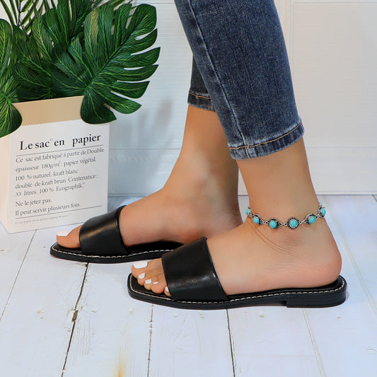 Women's Slide Sandals Fashion Square Open Toe with Cushioned Footbed Slippers for Beach Size