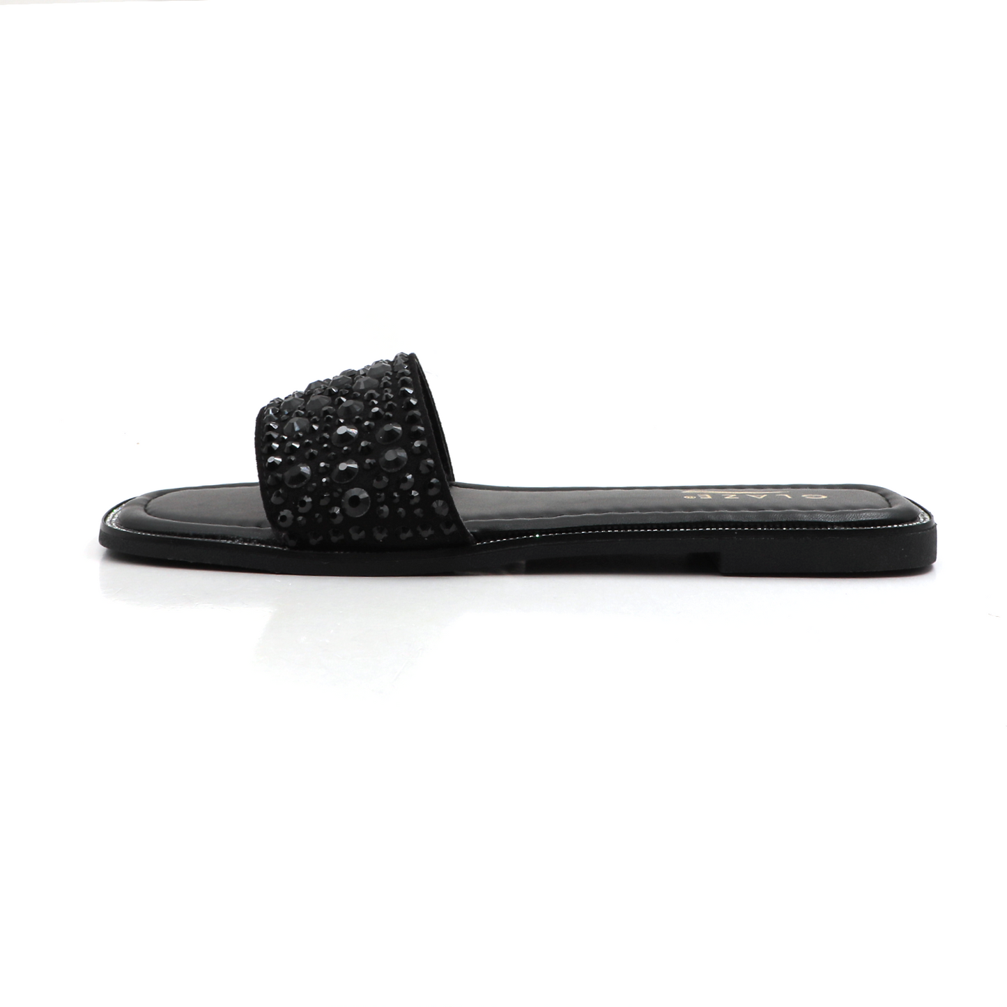 Women's Sparkle Pearl Flat Sandals Fashion Square Open Toe Jeweled Slides Slip on Rhinestone Bling Slippers