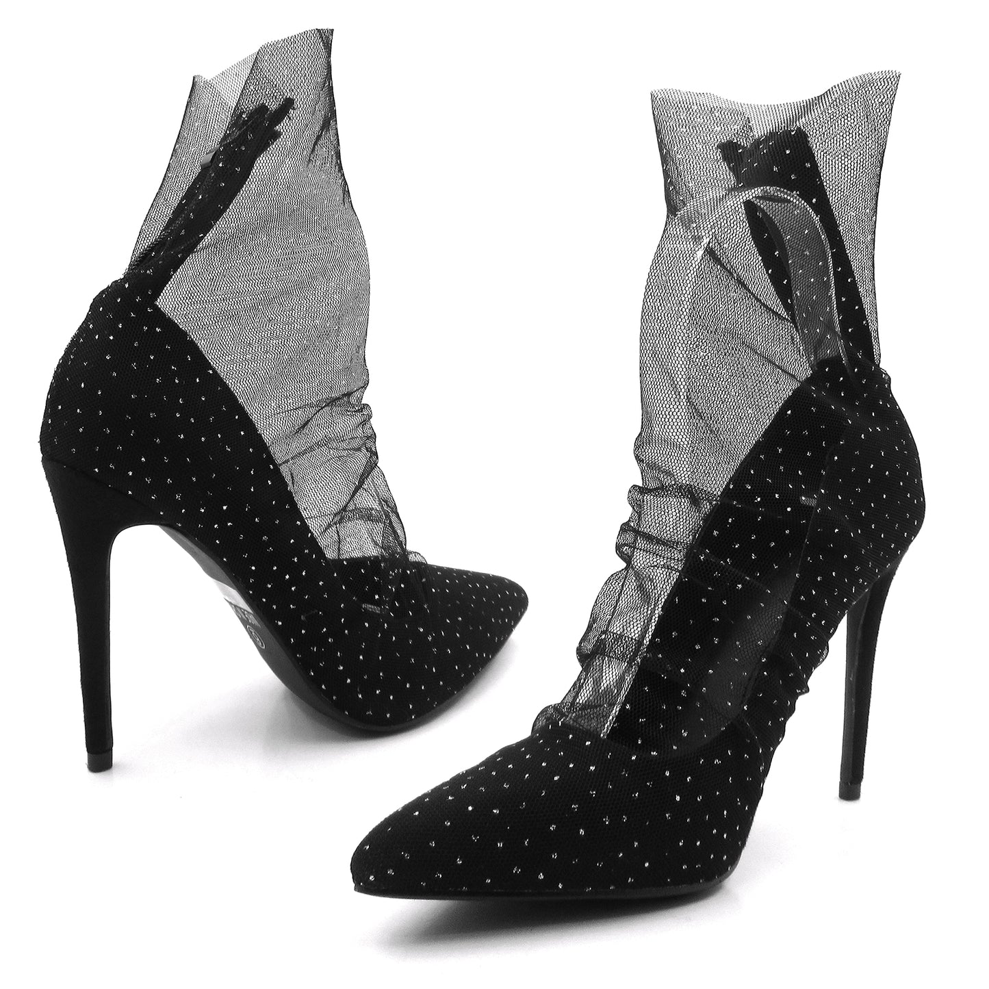 Women See Through Mesh Sexy High Heels Formal Dressy Pump Shoes Pointed Toe Office Kitten Heels