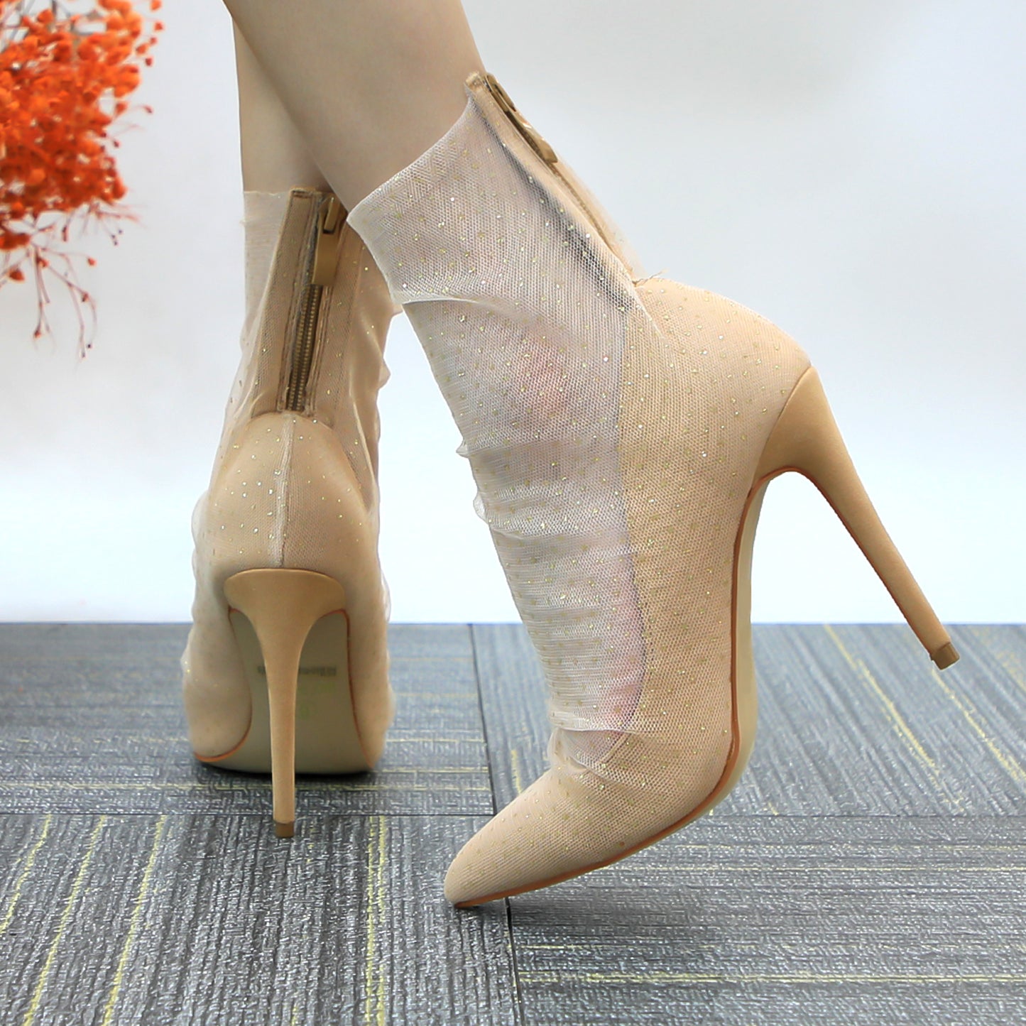 Women See Through Mesh Sexy High Heels Formal Dressy Pump Shoes Pointed Toe Office Kitten Heels