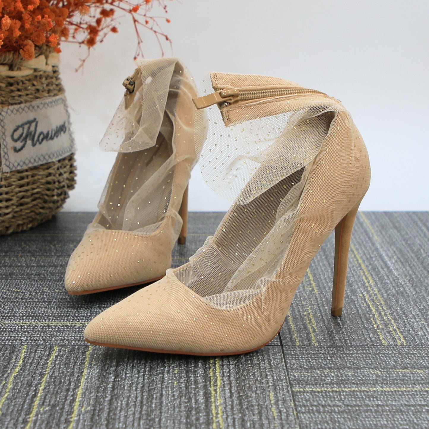 Women See Through Mesh Sexy High Heels Formal Dressy Pump Shoes Pointed Toe Office Kitten Heels