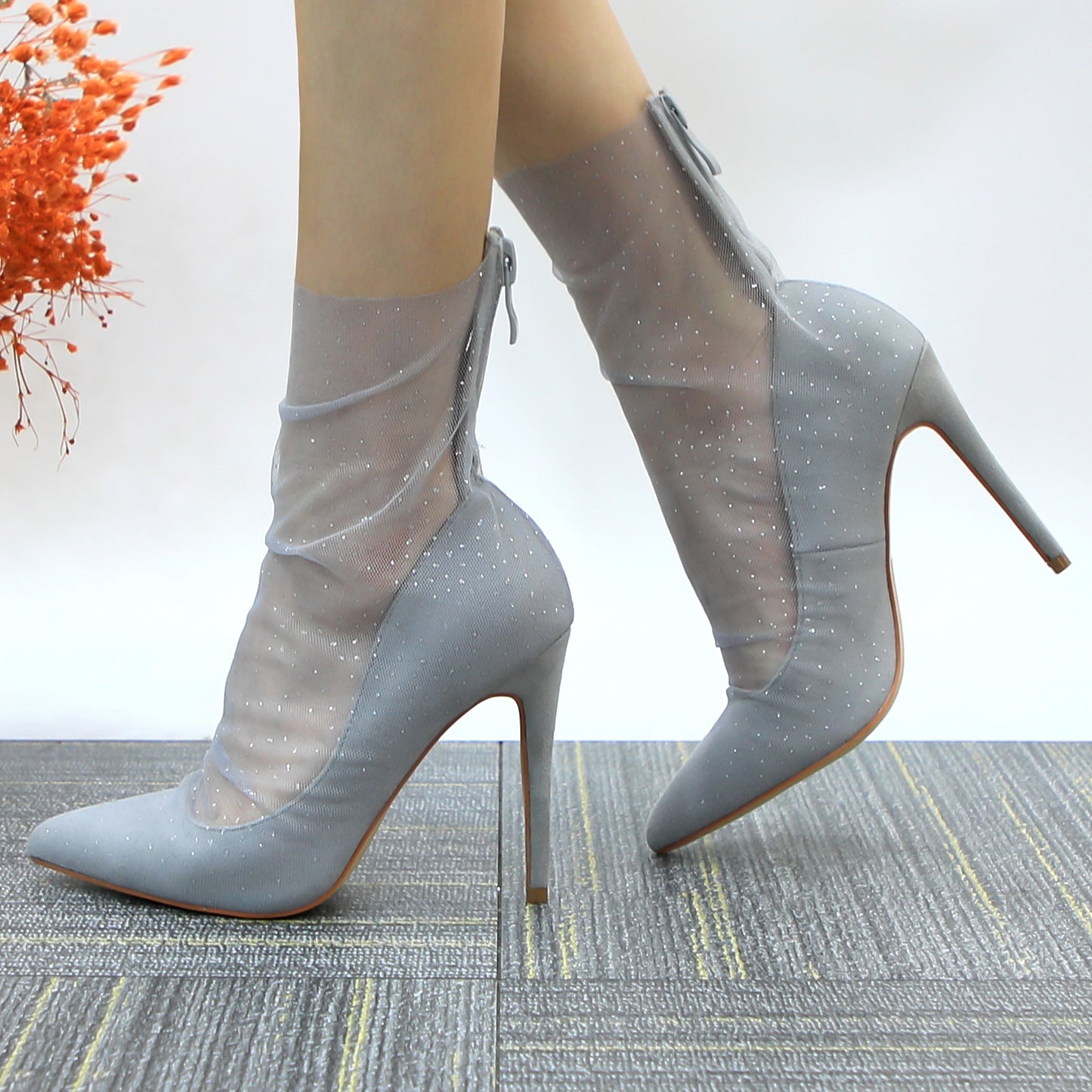 Women See Through Mesh Sexy High Heels Formal Dressy Pump Shoes Pointed Toe Office Kitten Heels