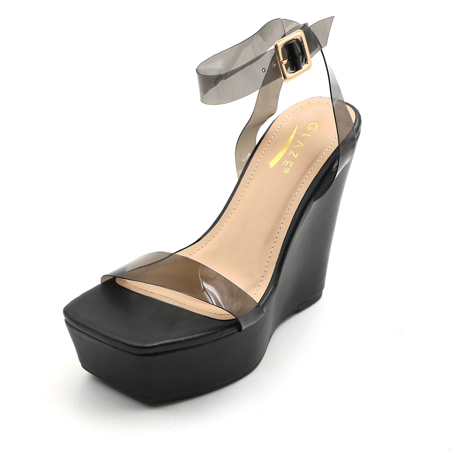 Women's Transparent Slope Heel Open Toe Sandals Back Cross Strap High Heel Platform Slingback Dresses Vacation High Heels